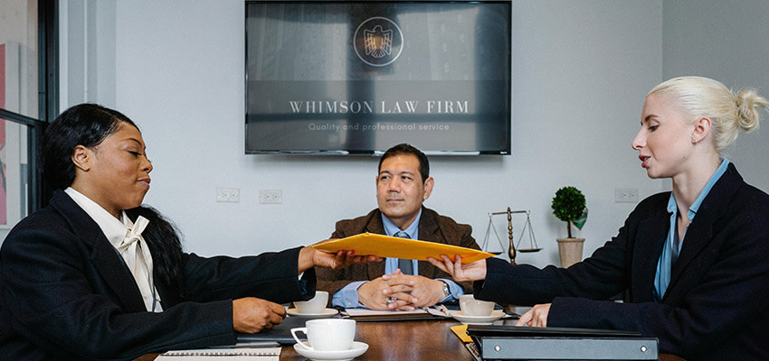 Business law attorneys in conference room
